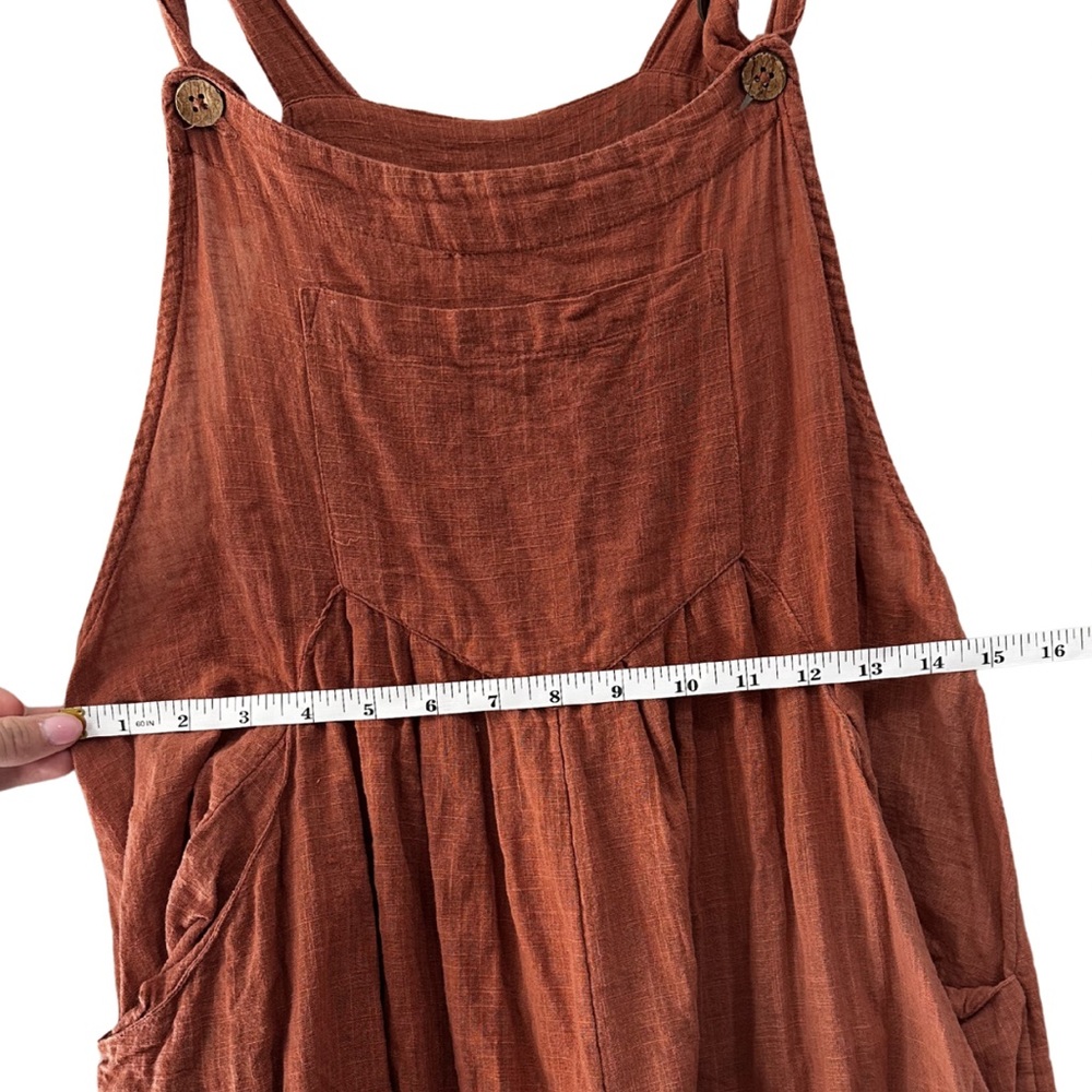 Natural Life Cotton Lagenlook Wide Leg Jumpsuit Small Boho Rust Overalls Pockets - Picture 10 of 10